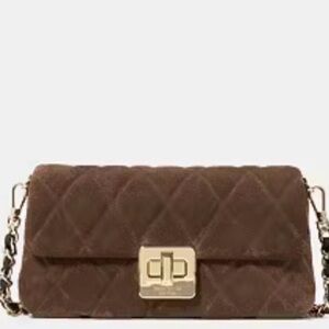 Kate Spade Quilted Suede Chain crossbody Bag - brown